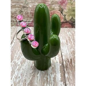 Hot Pink Aurora Opal Ring Silver 925